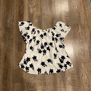 Navy and White Floral Top